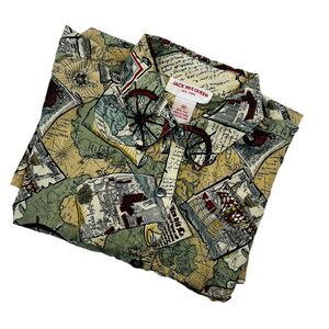 Jack Mulqueen Silk Button Front Blouse Top Nautical‎ Explorer Beachy Womens M